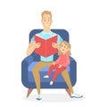 Father and daughter sitting in the armchair