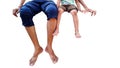 Father and daughter sitting and hanging feet outdoor isolated image Royalty Free Stock Photo