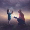 Father and daughter with sword Royalty Free Stock Photo