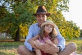 Father and daughter together on a picnic, parent's love for his daughter Royalty Free Stock Photo