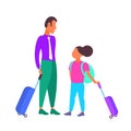 Father and daughter tourists carrying suitcases stylish family with baggage vacation travel concept white background Royalty Free Stock Photo
