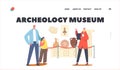 Father with Daughter Visiting Archeology Museum Landing Page Template. Tourists Watching Old Crockery, Armor