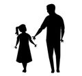 Father and daughter walking together. Selective focus
