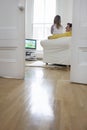 Father And Daughter Watching Cartoons In TV Royalty Free Stock Photo