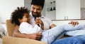 Father And Daughter Watching Television Royalty Free Stock Photo