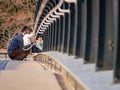 Father and daugthers playing on the Baio Bridge Royalty Free Stock Photo
