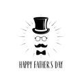 Father day. Bow tie, mustache, top hat, glasses. Happy Father day inscription. Vector