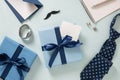 Father day gift set with tie cufflinks and blank card Royalty Free Stock Photo