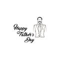 Father day greeting card. Male silhouette, suit, necktie. Happy Fathers day lettering. Dad greeting. Vector.