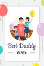 Father day greeting card vector template. Fatherhood holiday postcard cartoon concept with festive balloons. Happy dad Royalty Free Stock Photo