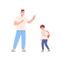 Father discipline kid. Cartoon strict dad scold on cry son, parent rebuke shouting child, family conflict parents and