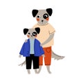 Father Dog and his Puppy Kid Standing Together, Loving Parent Animal and Adorable Child Humanized Characters Vector