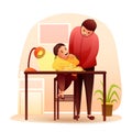 Father doing homework with little son at bedroom Royalty Free Stock Photo