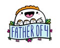 Father of four hand drawn vector illustration in doodle cartoon style man and his kids