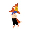 Father Fox and his Kid, Cute Baby Sitting on Fathers Shoulders, Loving Parent Animal and Adorable Child Humanized