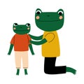 Father Frog and his Kid, Loving Parent Animal and Adorable Child Humanized Characters Vector Illustration