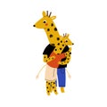 Father Giraffe and his Kid, Loving Parent Animal and Adorable Child Humanized Characters Vector Illustration