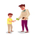 Father Gives Money Little Son For Purchases Vector