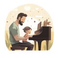 A Father giving Daughter Piano lessons, flat vector illustration