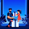 Father giving gift box to his daughter. AI generated