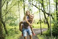 Father giving his daughter a piggyback ride, having fun Royalty Free Stock Photo