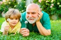 Father and grandfather. Portrait of happy senior man father smiling and happy cute son. Healthcare family lifestyle