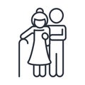 Father and grandmother with walk stick family day, icon in outline style