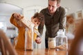 Father Helping Son To Refill Food Containers At Home Using Zero Waste Packaging Royalty Free Stock Photo