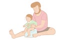 Father and his child in activity, sense of tenderness of children development, father try to teach his child how to use potty