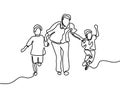 Father and his children continuous one line drawing