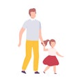 Father and His Daughter Walking Holding Hands, Parent and His Child Having Good Time Together Flat Vector Illustration