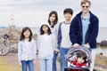 Father with his five children at lake Royalty Free Stock Photo