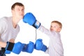 Father and his son is boxing with boxing gloves