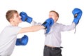 Father and his son is boxing with boxing gloves