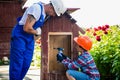 A father with his son with a burner gives the boards a beautiful aesthetic appearance. Royalty Free Stock Photo