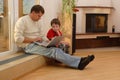 Father and his son with laptop Royalty Free Stock Photo