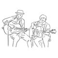 Father and his son playing guitar together vector illustration sketch doodle hand drawn isolated on white background Royalty Free Stock Photo