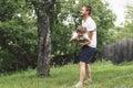 Father and his son playing and hugging in outdoors. Concept of Father`s day. Royalty Free Stock Photo