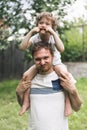 Father and his son playing and hugging in outdoors. Concept of Father`s day. Royalty Free Stock Photo