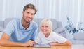 Father and his son using tablet Royalty Free Stock Photo