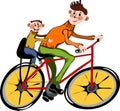 Father and his son walking by bicycle