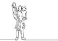 Father and his two children of daughter continuous one line drawing. Happy family concept. Father's day theme. Father and two Royalty Free Stock Photo