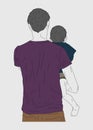 Father hold his son in hand and see front with colorized dress in father\'s day