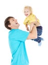 Father holding Baby on Hands, Dad and Son Child, Happy Family Royalty Free Stock Photo
