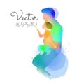 Father holding baby silhouette plus abstract watercolor painted. Happy father`s day. Digital art painting. Vector illustration Royalty Free Stock Photo