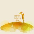 Father holding baby silhouette plus abstract watercolor painted. Happy father`s day. Digital art painting