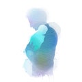 Father holding baby silhouette plus abstract watercolor painted. Happy father`s day. Digital art painting Royalty Free Stock Photo