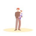 Father holding child in his arms. Happy family. Flat cartoon character on isolated white background. Royalty Free Stock Photo