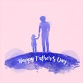Father holding daughter silhouette plus abstract watercolor painted. Happy father`s day. Digital art painting. Vector illustratio