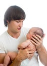 Father holding in his hands and looking at baby Royalty Free Stock Photo